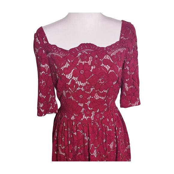 ASOS lace midi dress burgundy fit-flare wedding guest cocktail - Picture 3 of 12